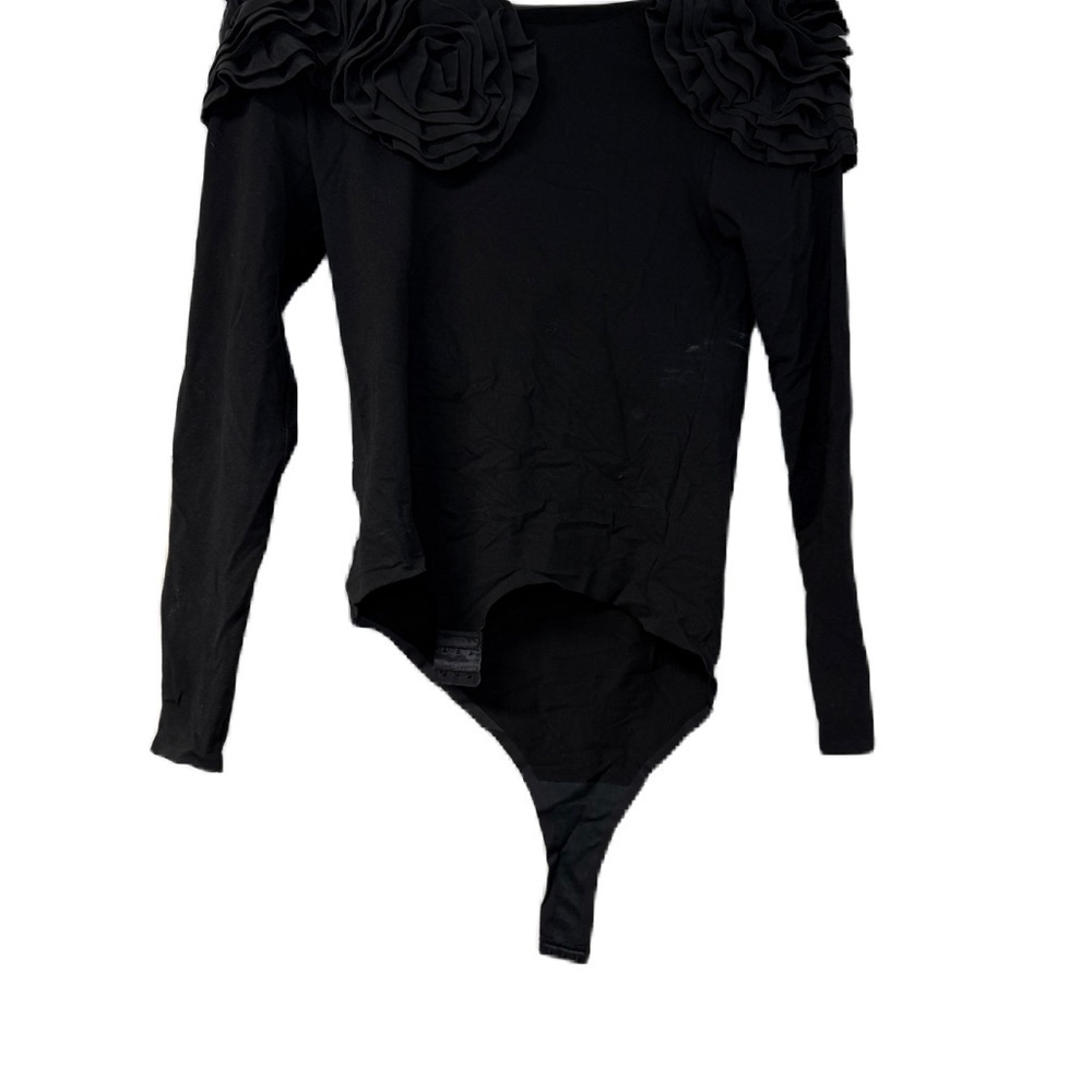 Black Asymmetrical Ruffled Bodysuit - Picture 1 of 5